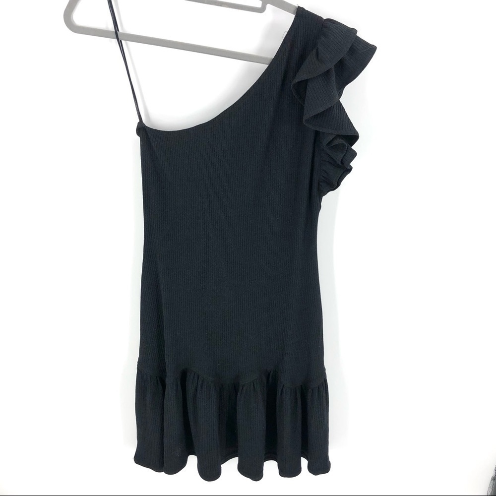 Rebecca Taylor Dress Womens Medium One Shoulder Ruffle Ribbed Stretch Party - Picture 6 of 12